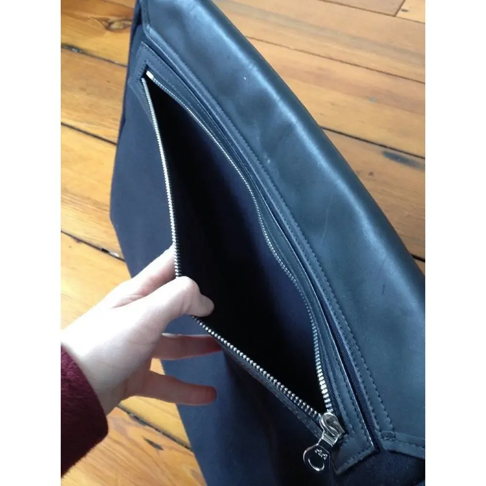 Levenger Black Leather Nylon Laptop Case Sleeve Bag 14.5